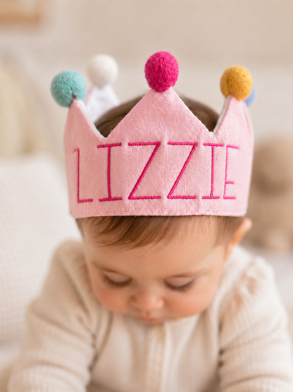 Personalised Fabric Birthday Crown - Pink