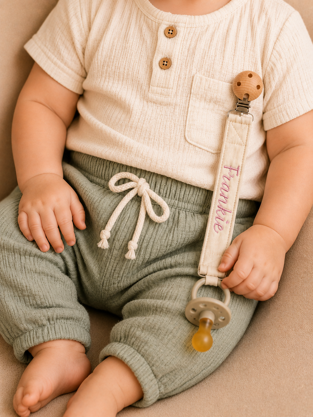 Cotton Pacifier Clip - Cream