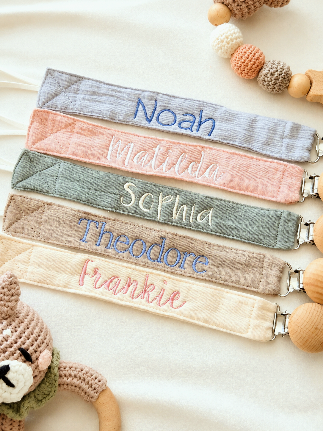Cotton Pacifier Clip - Cream