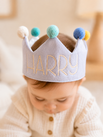 Personalised Fabric Birthday Crown - Blue