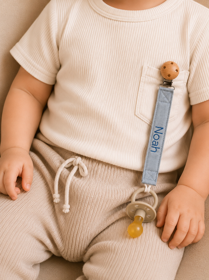 Cotton Pacifier Clip - Blue