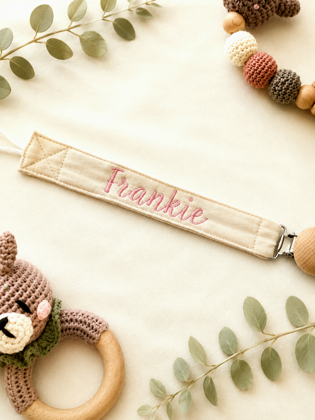 Cotton Pacifier Clip - Cream