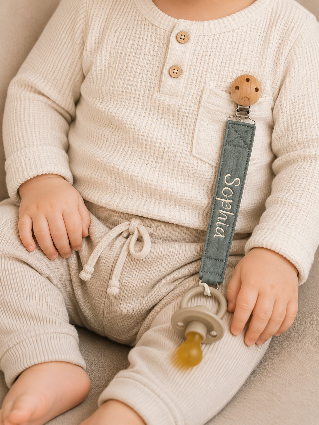 Cotton Pacifier Clip - Sage Green