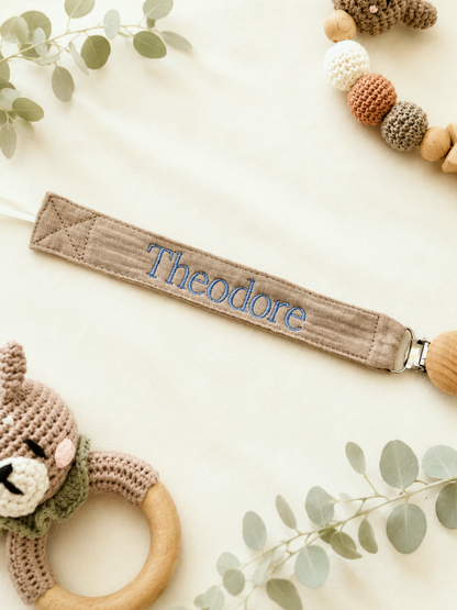 Cotton Pacifier Clip - Brown
