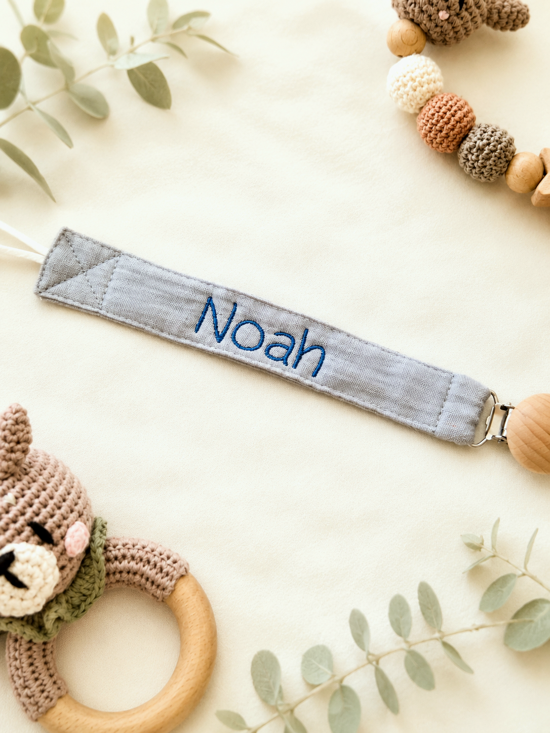 Cotton Pacifier Clip - Blue
