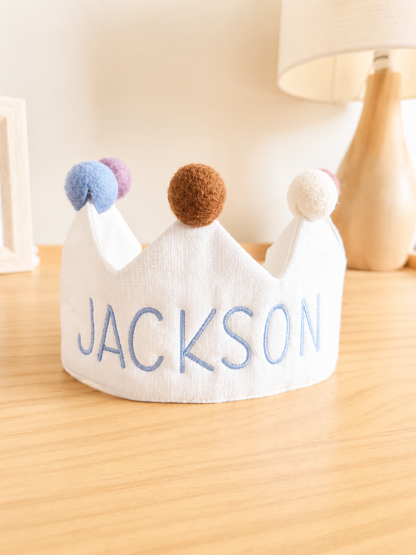 Personalised Fabric Birthday Crown - White