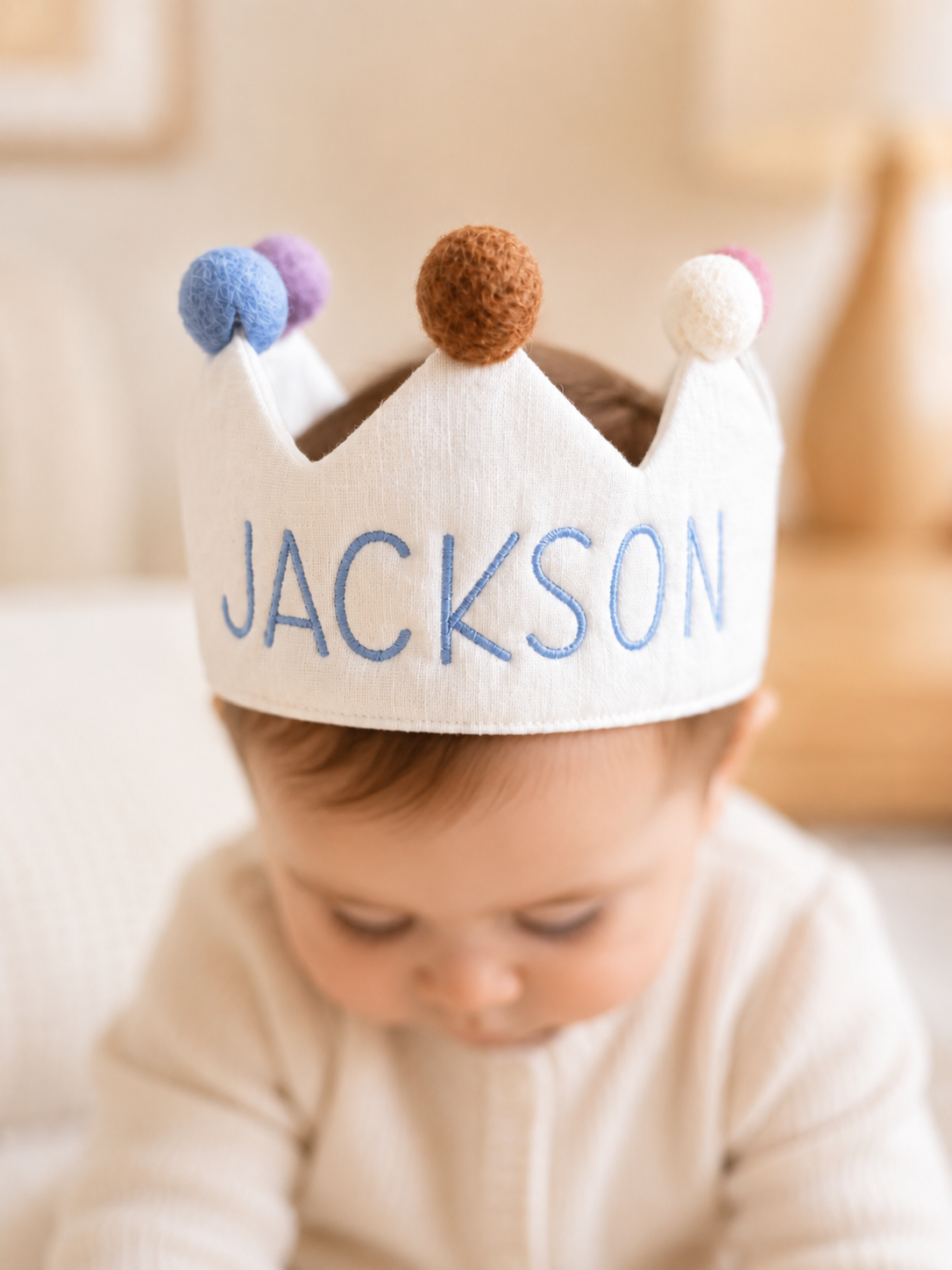 Personalised Fabric Birthday Crown - White