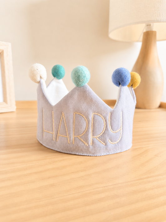 Personalised Fabric Birthday Crown - Blue
