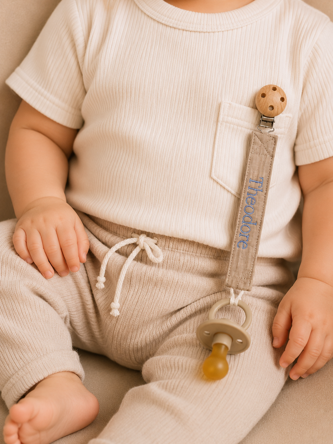 Cotton Pacifier Clip - Brown